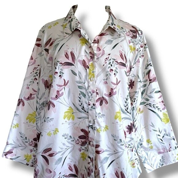 Coldwater Creek Womens Blouse Plus Sz 18 Purple Floral Cotton Button Up Shirt - Picture 2 of 7